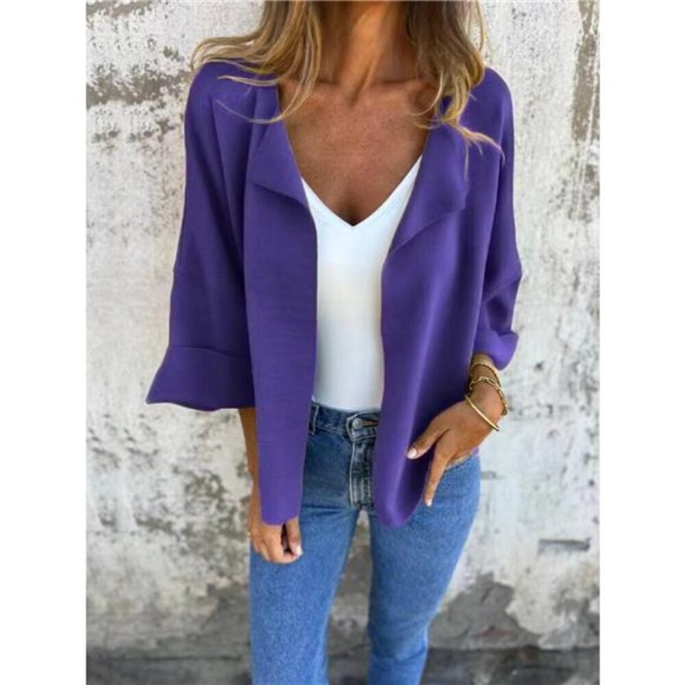 Full Size Open Front 3/4 Sleeve Casual Cardigan Plus Size
